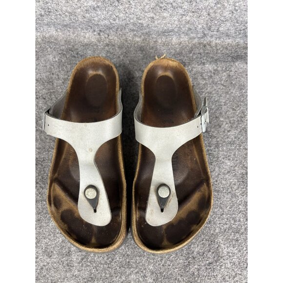 Birkenstock Sandals Shoes Womens Size 37/6 Silver Gizeh Thong Cork - Picture 3 of 8
